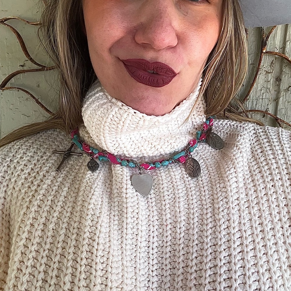 Handcrafted Bandana Reclaimed Charm Necklace - Picture 7 of 7
